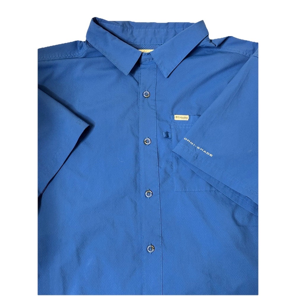 Columbia Mens XL PFG Omni Shade Blue Button Up Shirt Vented Fishing Gorpcore